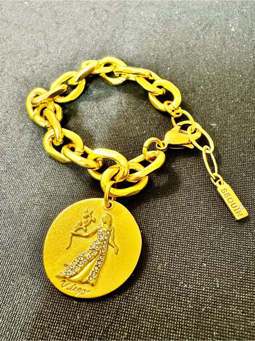 Gold-Tone Disc Charm Bracelet with Crystal Accent - Women Jewelry